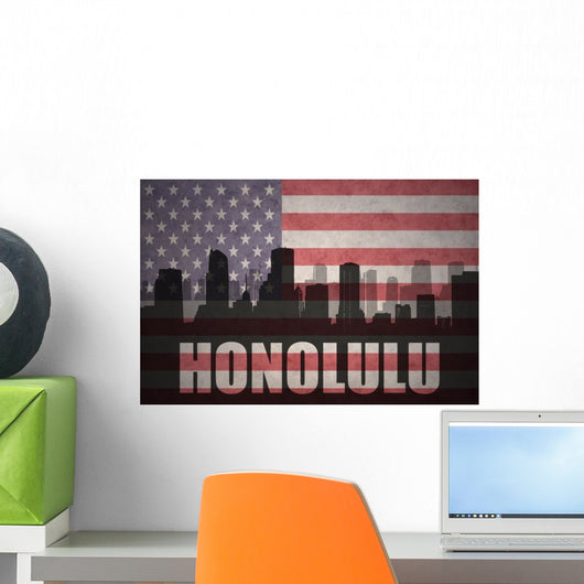 American Flag Honolulu Silhouette Wall Decal