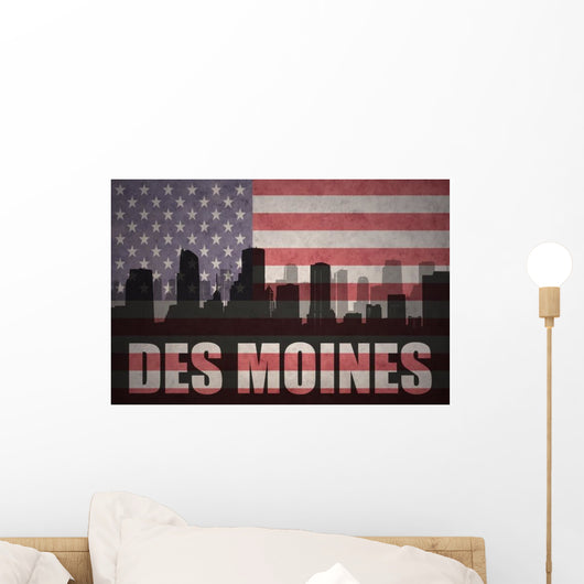 American Flag Des Moines Silhouette Wall Decal