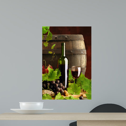 Red Wine Still Life With Cask Wall Mural