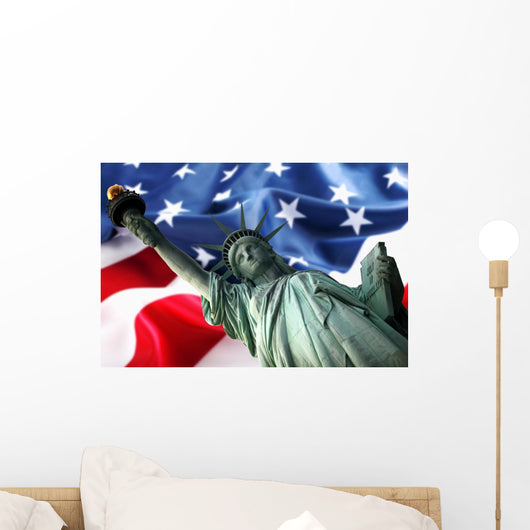 NY Statue of Liberty against a flag of USA Wall Mural