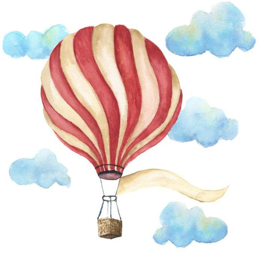 Watercolor Red & White Hot Air Balloon Wall Decal Sticker Set