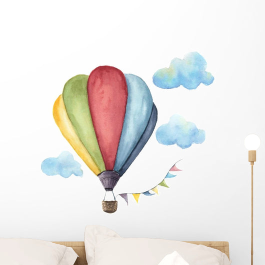 Watercolor Hot Air Balloon Wall Decal Sticker Set