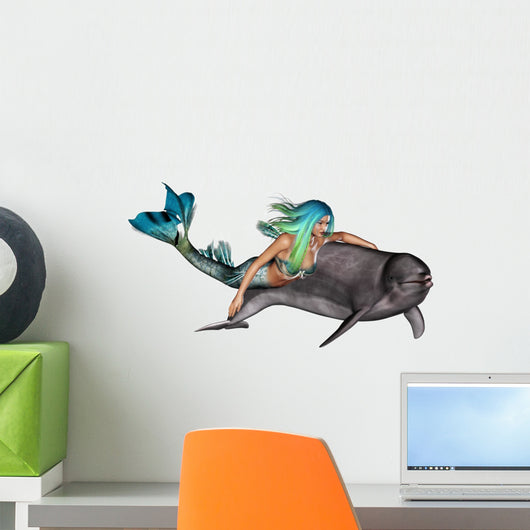 Mermaid with Dolphin Wall Decal