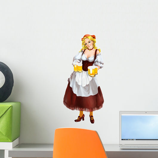 Beautiful Girl With Beer Mugs Wall Decal