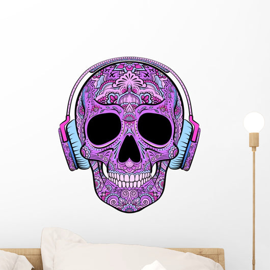 Purple Music Loving Skull Wall Decal