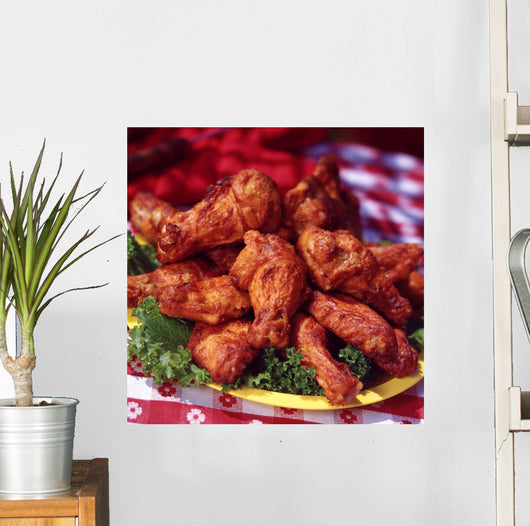 Chicken Wings on Yellow Plate. Wall Mural