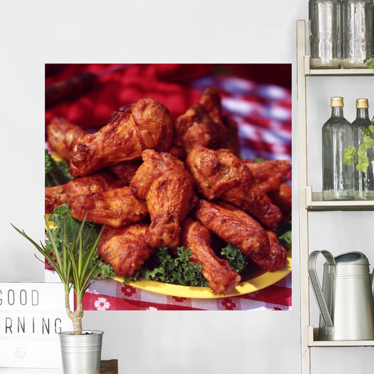 Chicken Wings on Yellow Plate. Wall Mural