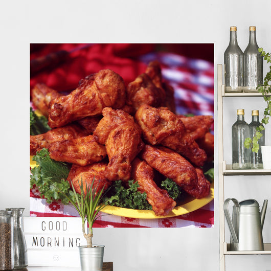 Chicken Wings on Yellow Plate. Wall Mural