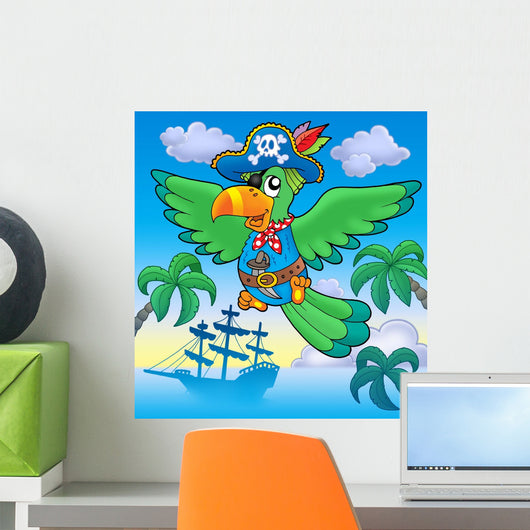 Flying Pirate Parrot With Boat Wall Mural
