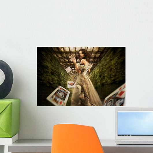 Vintage Female Magician Throwing Playing Cards Wall Mural