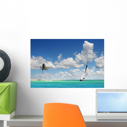 Sailboat Sailing on Tropical Seas Wall Mural