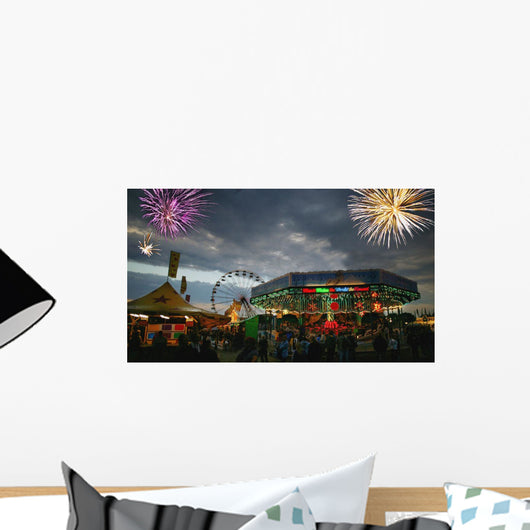 Fireworks At An Amusement Park Wall Mural