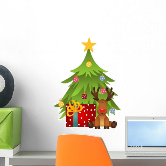 Cute Reindeer with Christmas Wall Decal