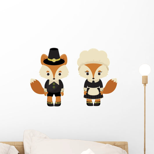 Two Pilgrim Foxes Wall Decal Sticker Set