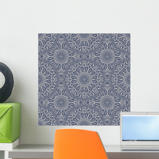 Beige Blue Arabic Mandala Wall Decal