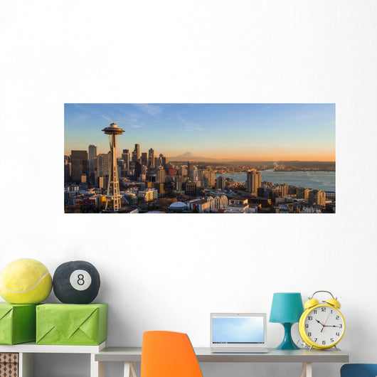 Seattle Panorama Skyline Sunset with Wall Decal