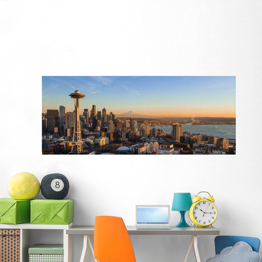 Seattle Panorama Skyline Sunset with Wall Decal