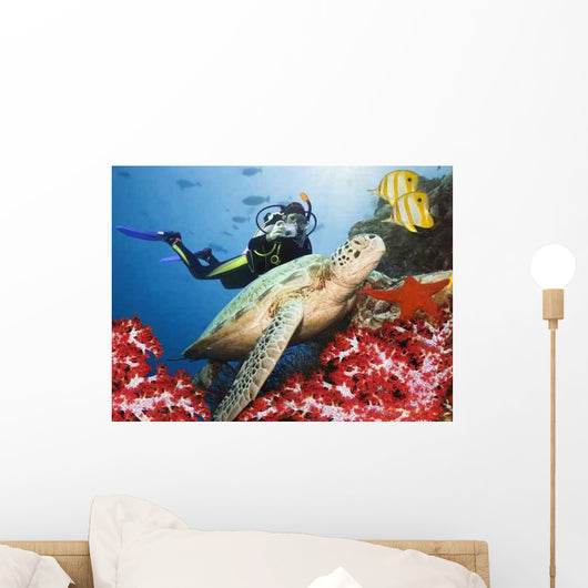 Green Turtle Underwater Wall Decal Design 2