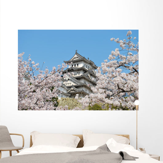 Cherry blossoms at Himeji castle Wall Mural