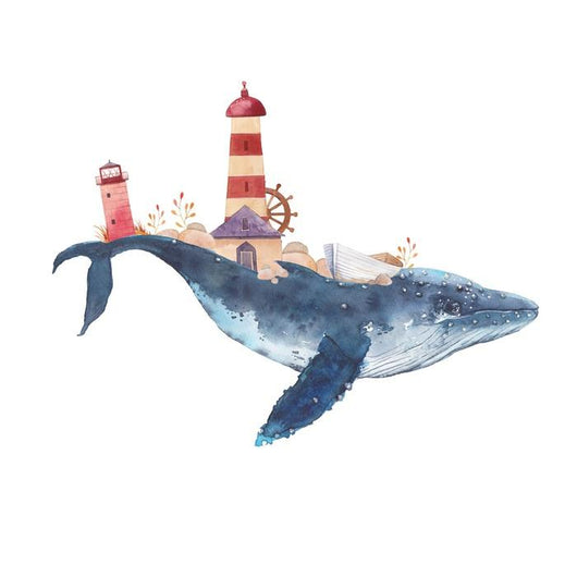 Nautical Watercolor Lighthouse Whale Wall Decal