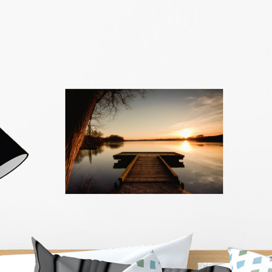 The bridge to the lake under the sunset Wall Mural