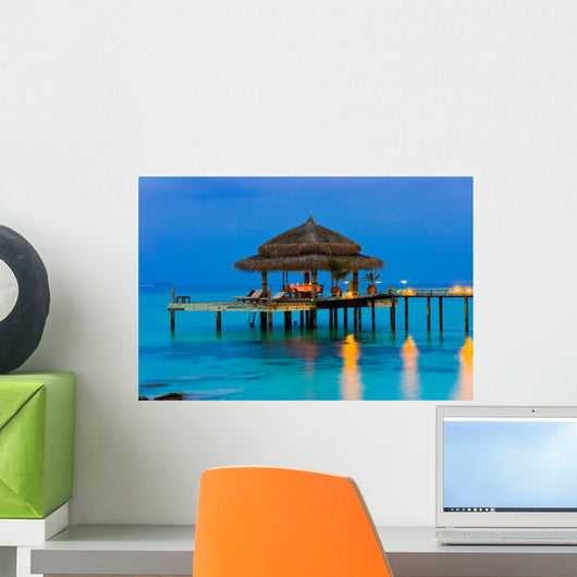 Water cafe at evening Wall Mural
