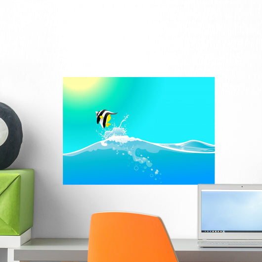 water wave and jumping fish Wall Mural