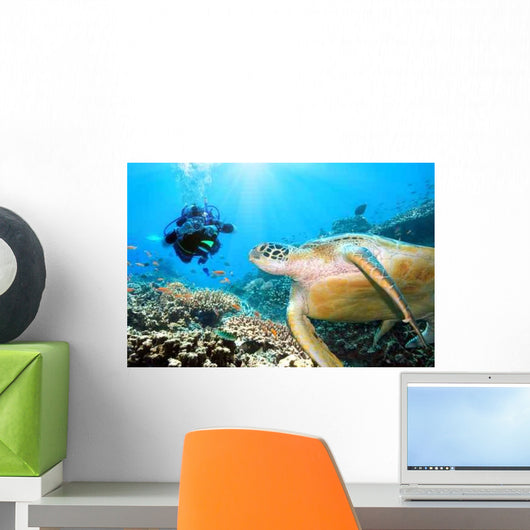 Green Turtle Underwater Wall Decal Design 1