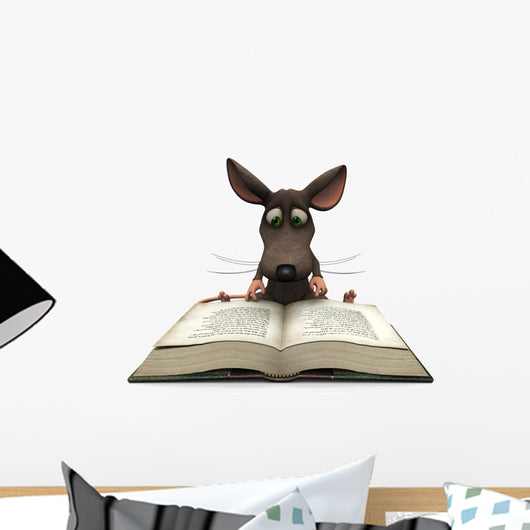 Cartoon Mouse Reading Wall Decal