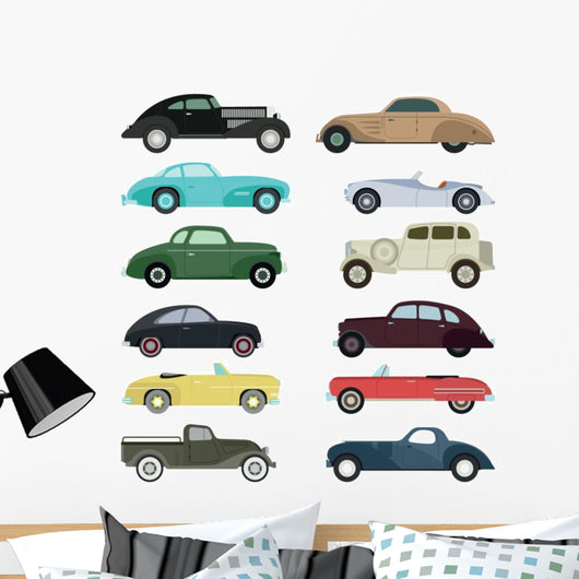 Various Automobiles Retro Car Wall Decal Sticker Set