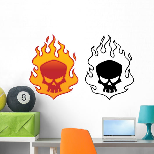 Flaming Skull Wall Decal Sticker Set Wall Decal