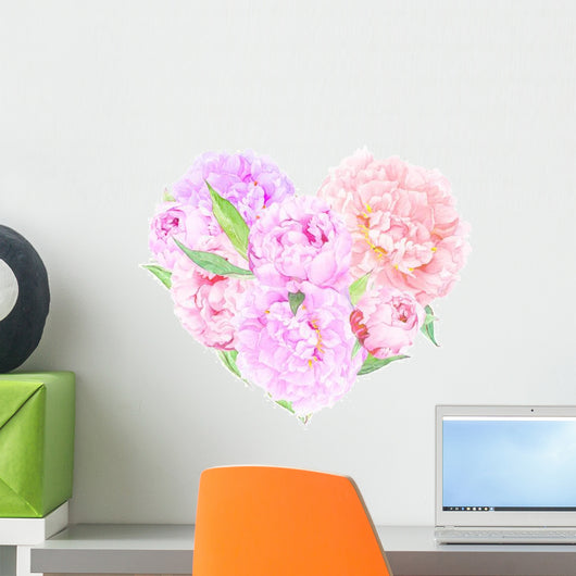Floral Heart Pink Peonies Wall Decal