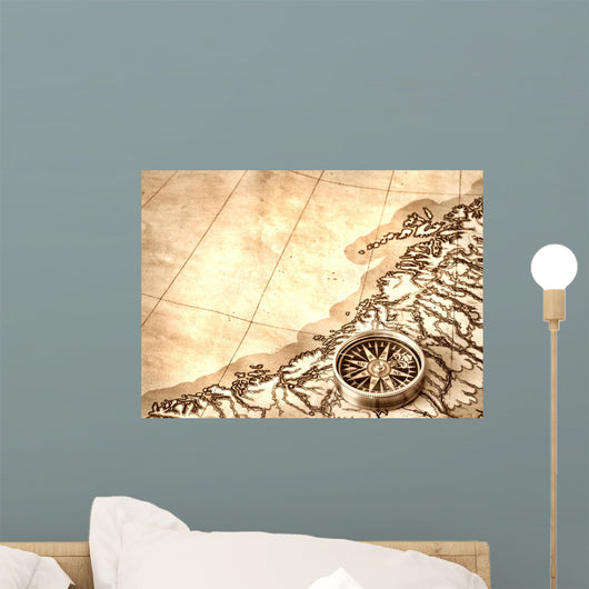 Compass on old map Wall Mural