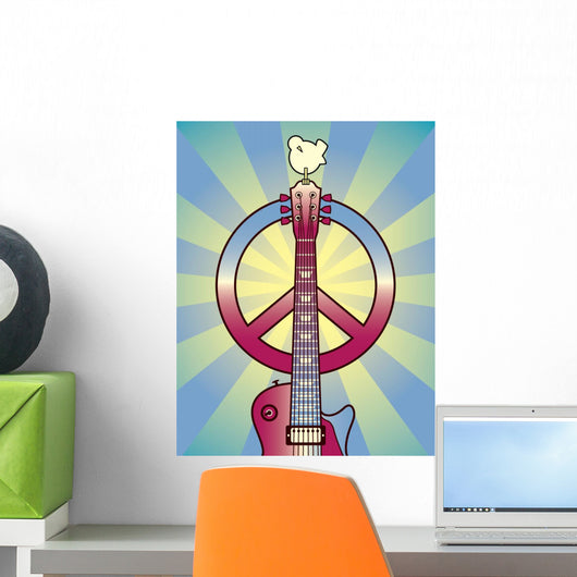 Woodstock Peace Sign Guitar Wall Decal
