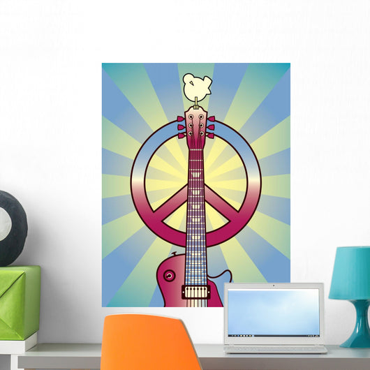 Woodstock Peace Sign Guitar Wall Decal