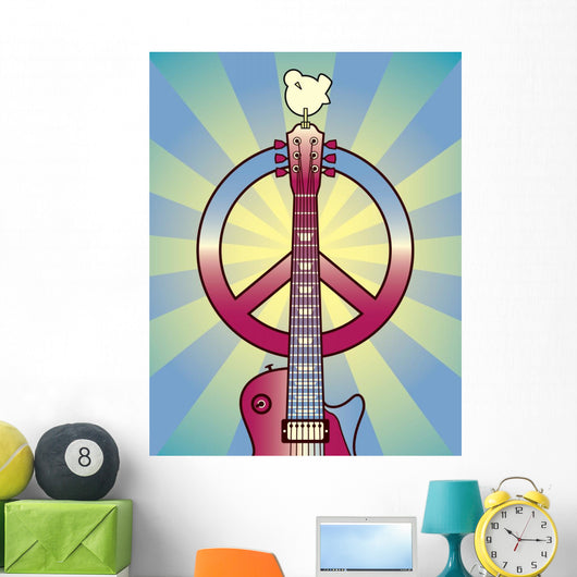 Woodstock Peace Sign Guitar Wall Decal