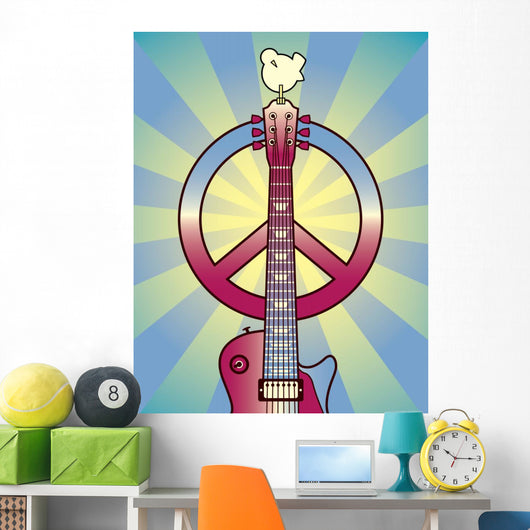 Woodstock Peace Sign Guitar Wall Decal