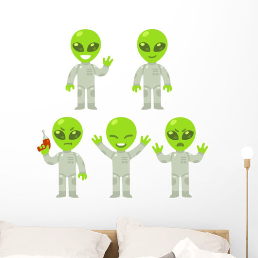 Cartoon Alien Set Wall Decal Sticker Set