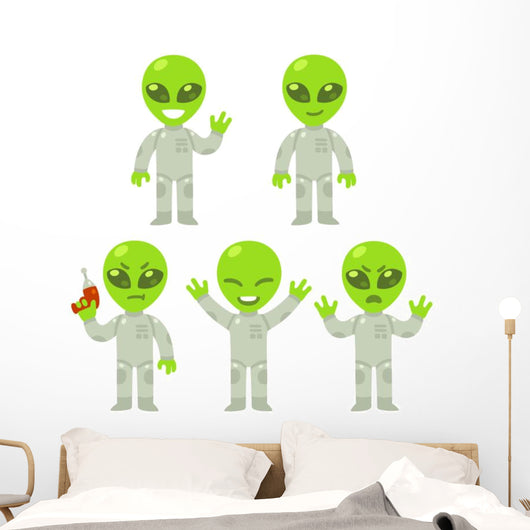 Cartoon Alien Set Wall Decal Sticker Set