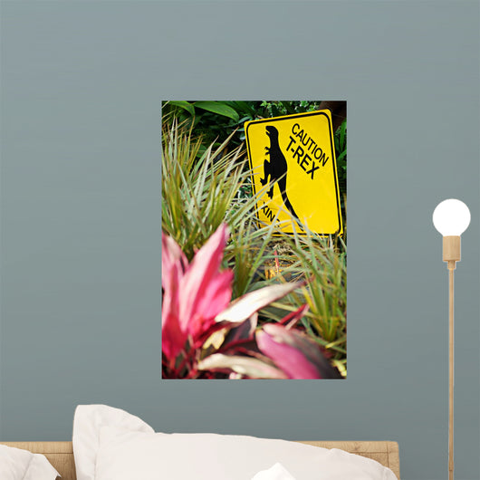 Cautionary T-rex Crossing Sign Wall Decal