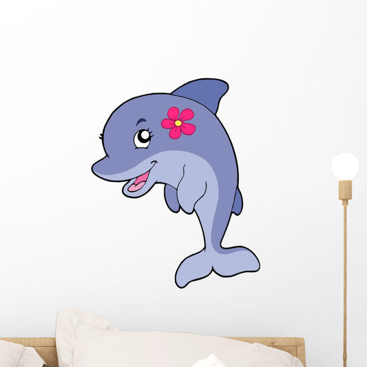 Cute Dolphin Girl with Wall Decal