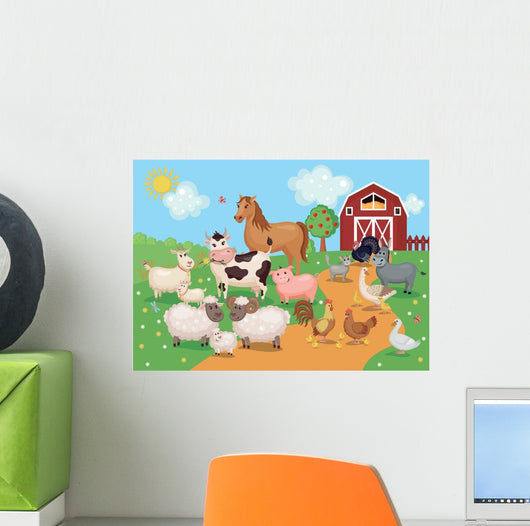 Illustration with Farm Animals Wall Decal