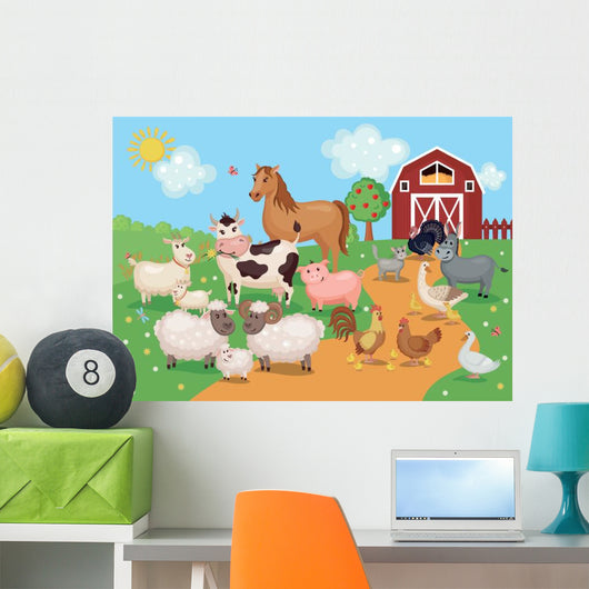Illustration with Farm Animals Wall Decal