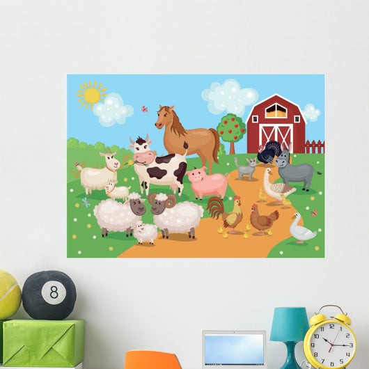 Illustration with Farm Animals Wall Decal