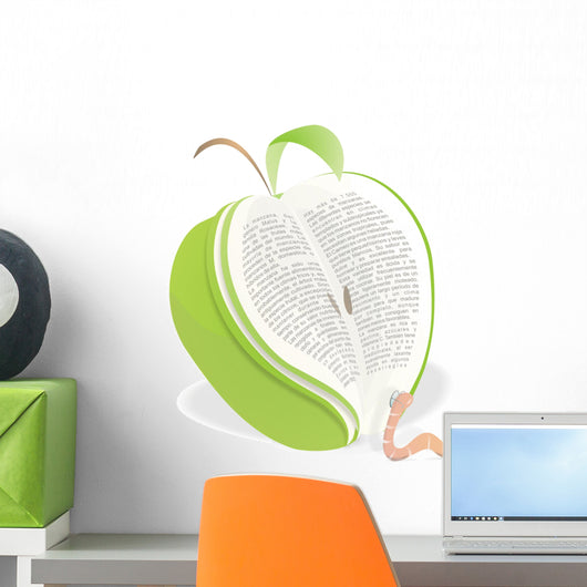 Worm Reading Apple Book Wall Decal