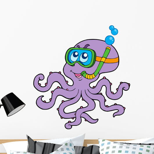 Octopus Snorkel Diver Wall Decal