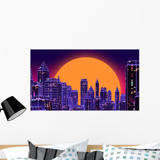 Retro Futuristic Skyscraper City Wall Decal Design 3