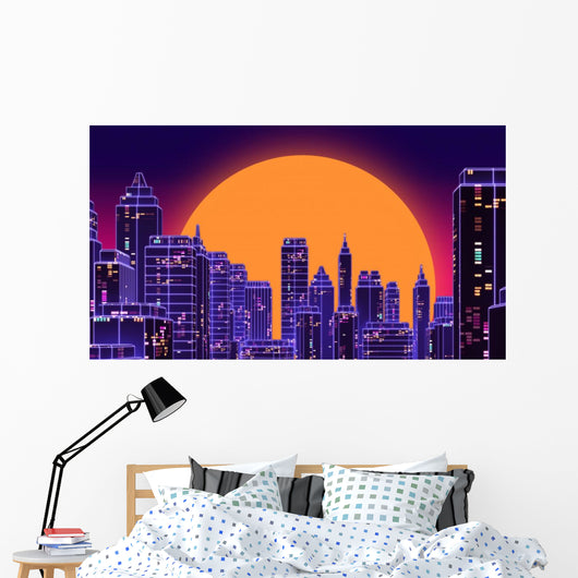 Retro Futuristic Skyscraper City Wall Decal Design 3