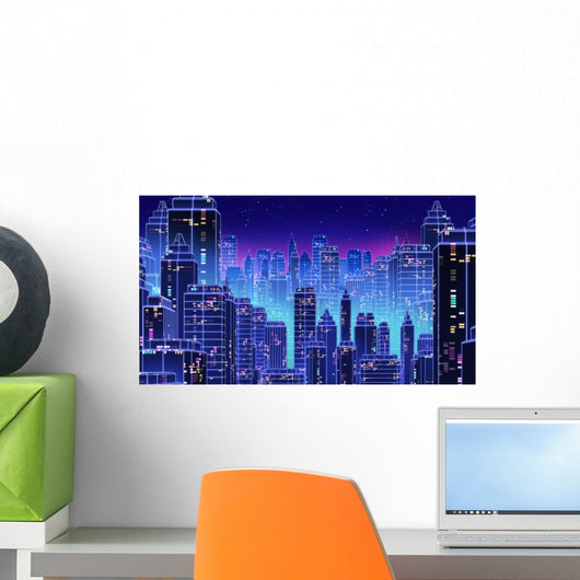 Retro Futuristic Skyscraper City Wall Decal Design 2