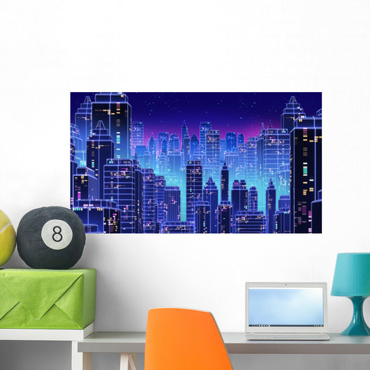 Retro Futuristic Skyscraper City Wall Decal Design 2